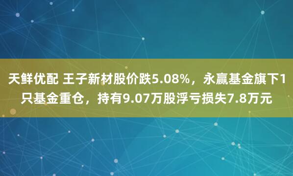 天鲜优配 王子新材股价跌5.08%，永赢基金旗下1只基金重仓，持有9.07万股浮亏损失7.8万元